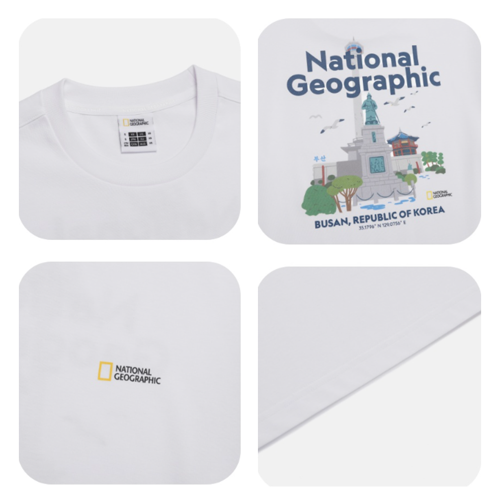 NEW National Geographic Pusan Yongdusan Park Graphic Semi-Oversized Short-Sleeve T-Shirt N262UTS627 WHITE Asian Fit