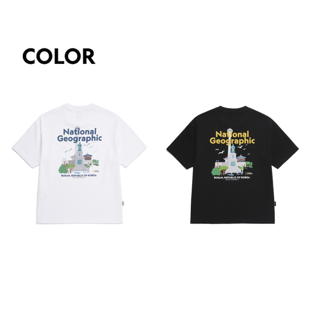 NEW National Geographic Pusan Yongdusan Park Graphic Semi-Oversized Short-Sleeve T-Shirt N262UTS627 BLACK Asian Fit