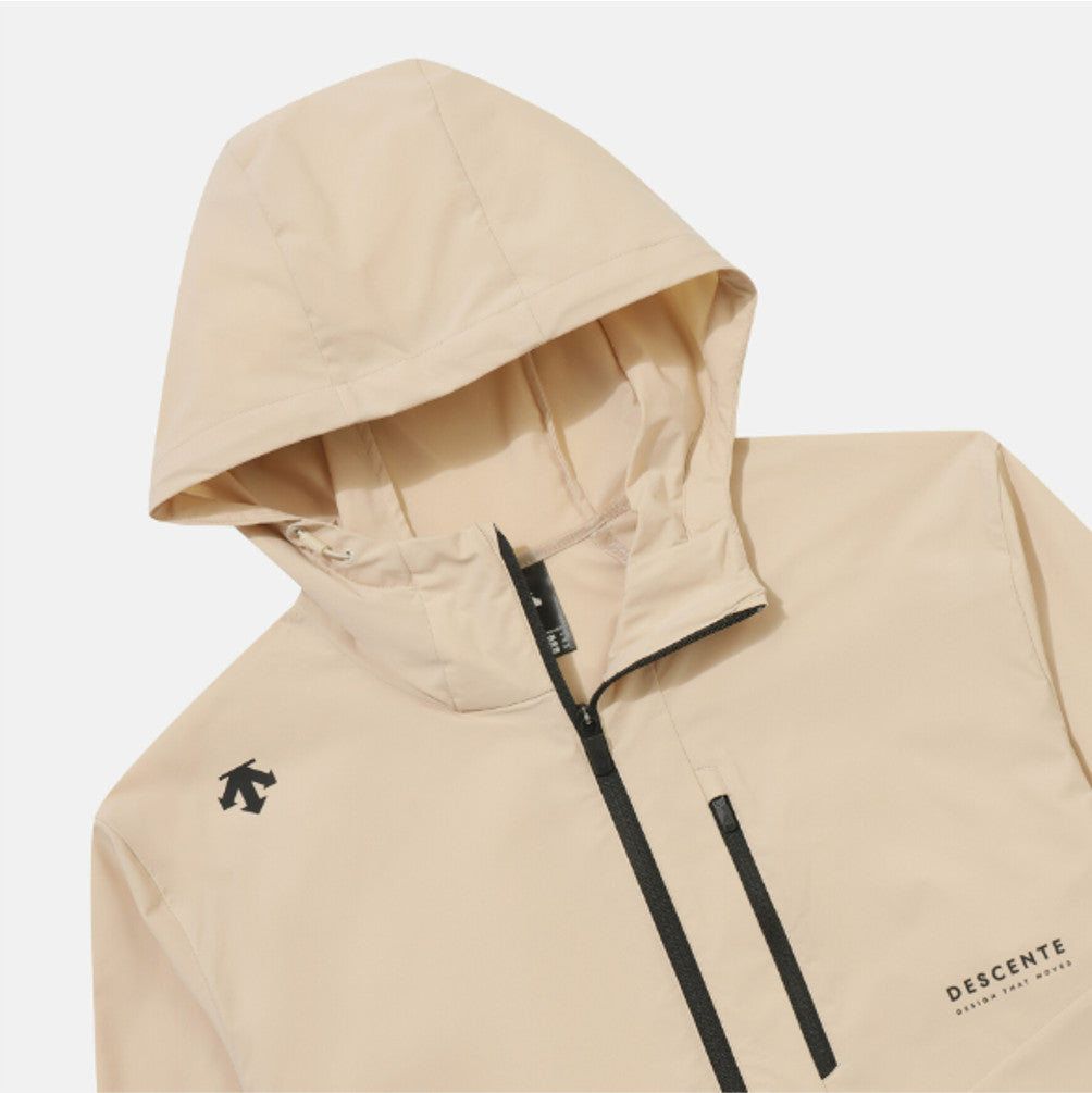 NEW DESCENTE Hooded Comfort Fit Windbreaker Jacket SR323UWB71 BEIGE ASIAN FIT