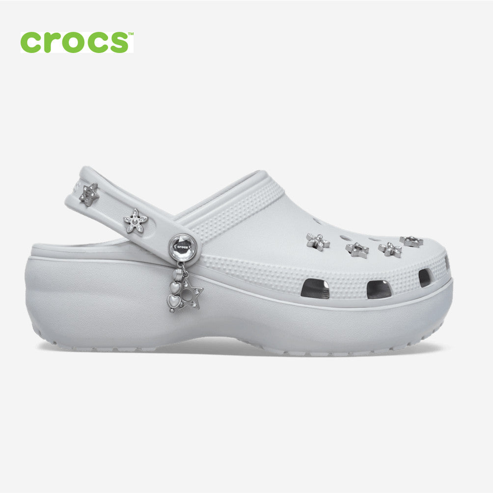 NEW CROCS Classic Platform Edgy Beading Clog 214040 Atmosphere Grey