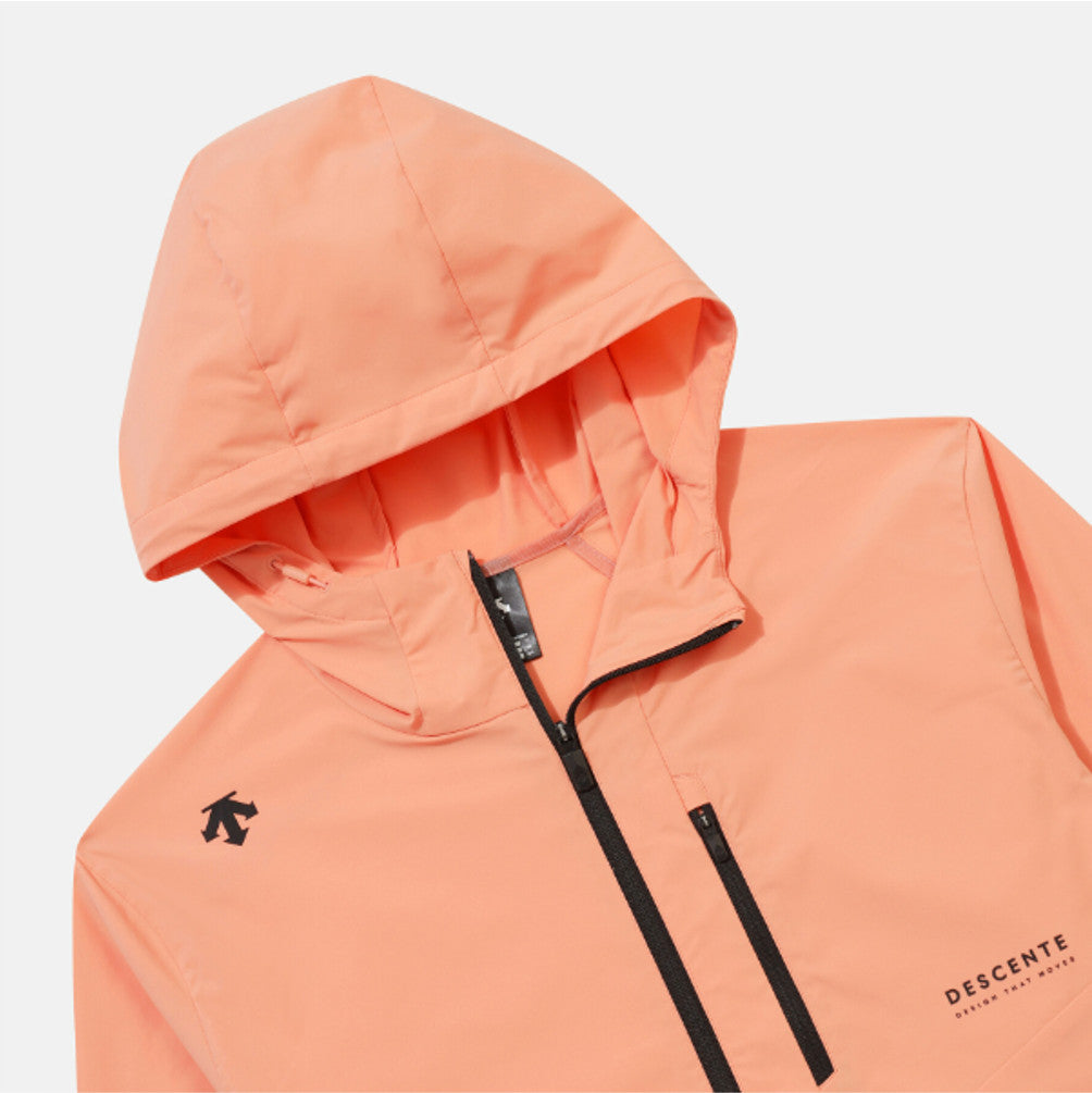 NEW DESCENTE Hooded Comfort Fit Windbreaker Jacket CORAL ASIAN FIT