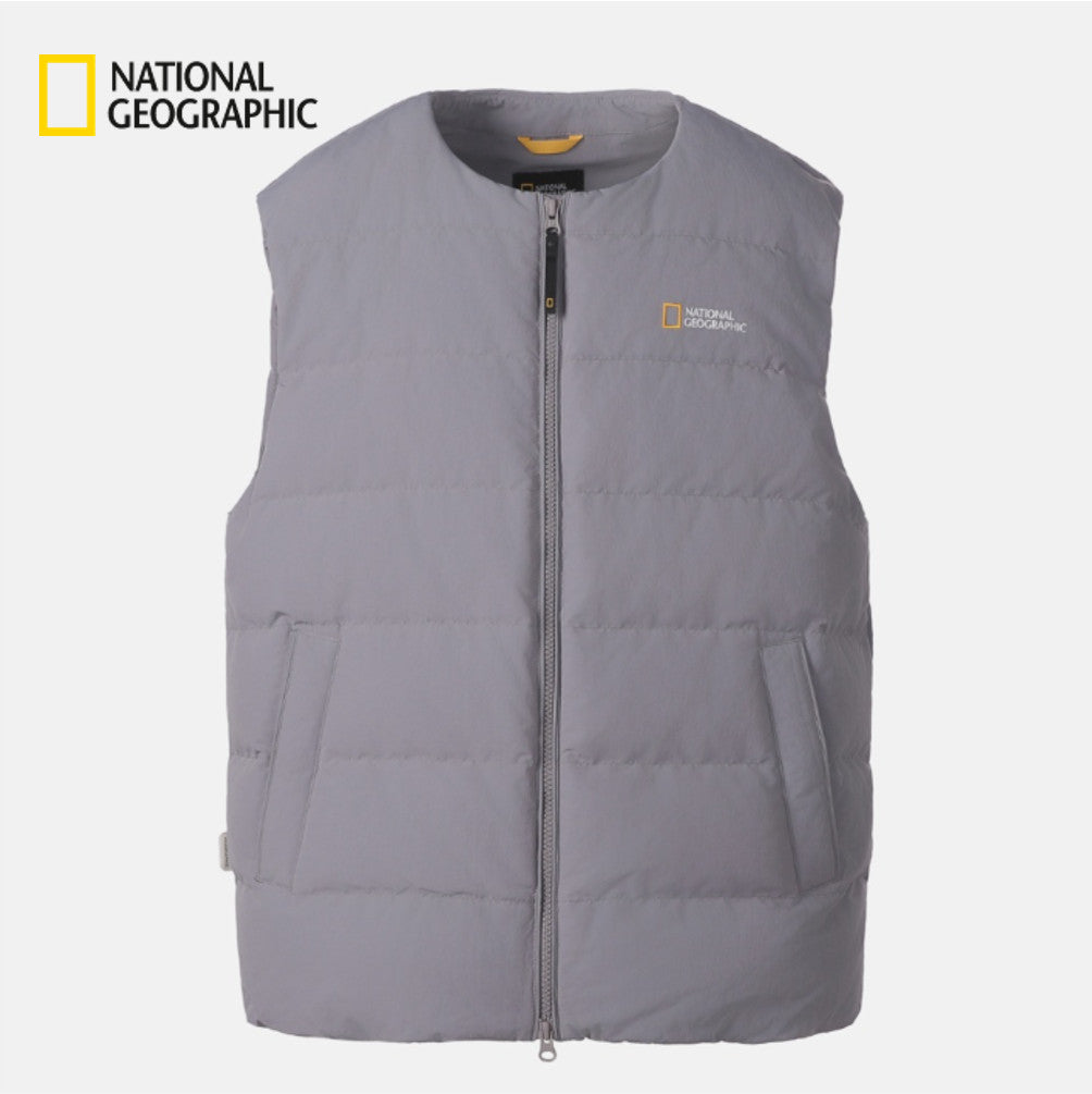 NEW National Geographic Heron U-Neck Lightweight Goose Down N264UDV920 Vest GREY Asian Fit