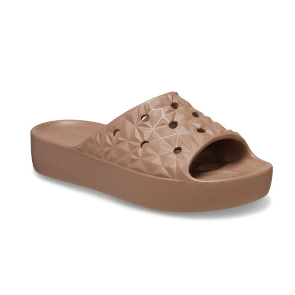 NEW CROCS CLASSIC PLATFORM GEOMETRIC SLIDE 209564-2Q9 Camel Brown