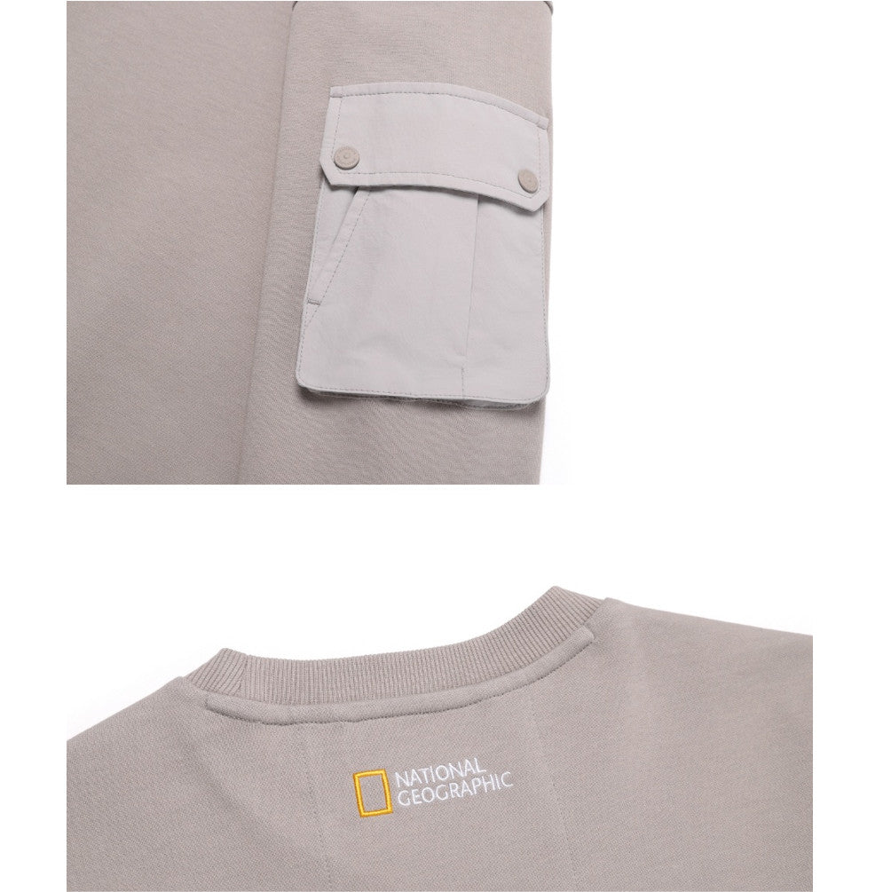 NEW National Geographic Sleeve-Pocket Sweatshirt N251USW900 OAK BEIGE Asian Fit