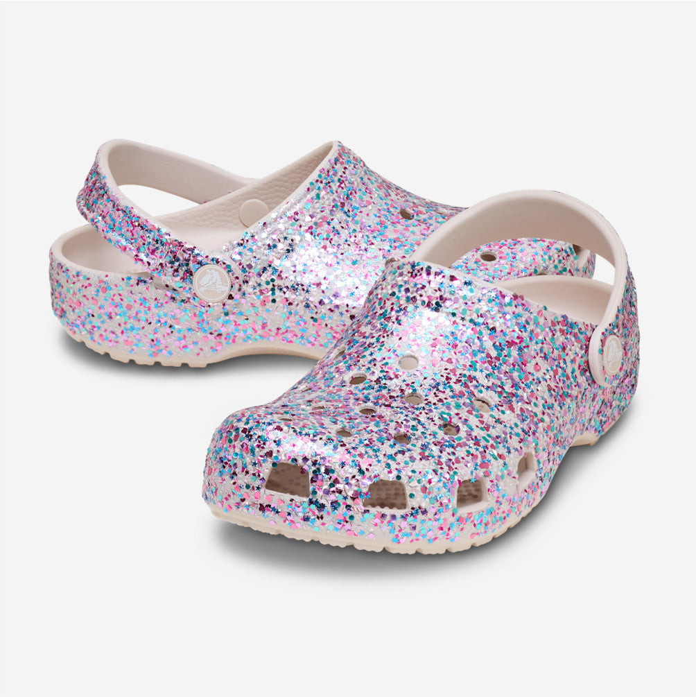 NEW CROCS KIDS Classic Dazzle Glitter Clog 213915 Cocoa Cream