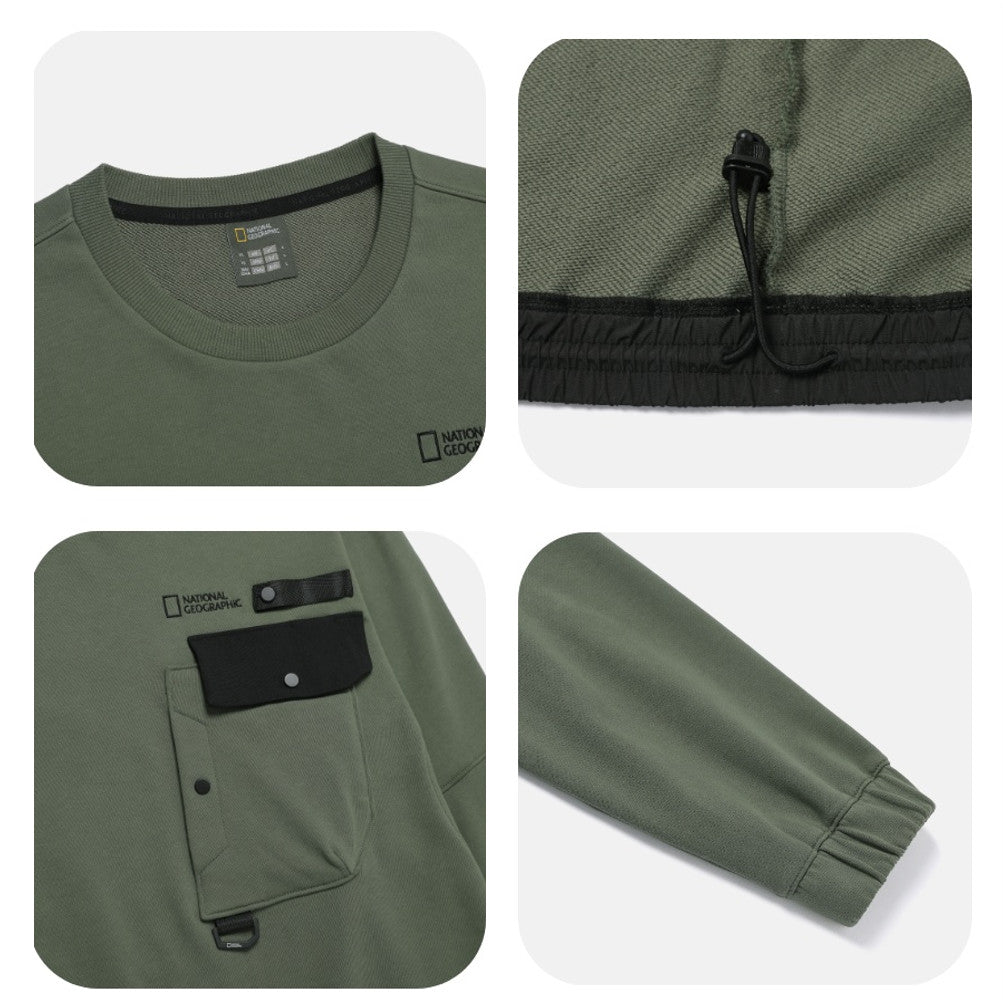 NEW National Geographic Hybrid Semi-Oversized Pocket Sweatshirt N261MSW900 KHAKI Asian Fit