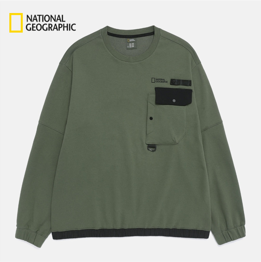 NEW National Geographic Hybrid Semi-Oversized Pocket Sweatshirt N261MSW900 KHAKI Asian Fit